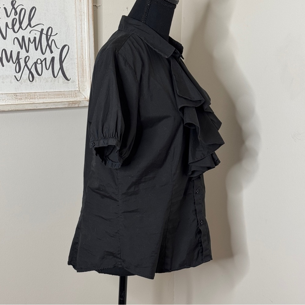 Ralph Lauren Black Ruffle Front Button Down Blouse Top Size 14 - Picture 3 of 4